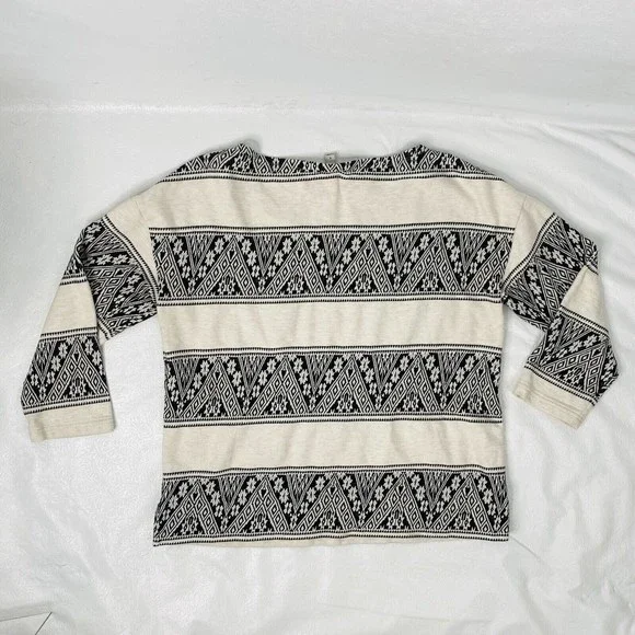 J Crew Sz Small Black Cream Graphic 3/4 Sleeve Sweatshirt - Picture 5 of 9